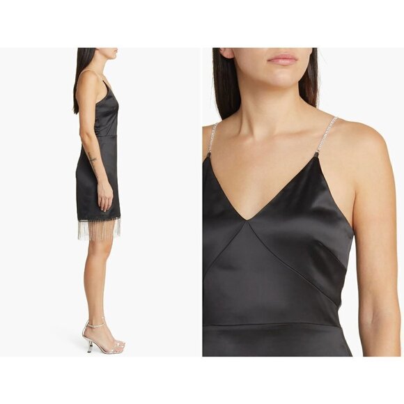 New Chelsea28 Size M Rhinestone Fringe Minidress Black party dress *Thread Pull* - Picture 3 of 16